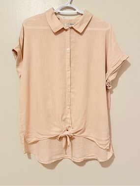 Jachs Light Pink Button-Front Tie-Hem Shirt